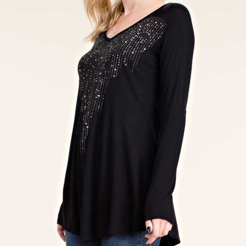 NEW VOCAL TUNIC SHIRT BLACK SM-3X rhinestones sexy WESTERN rocker biker harley - Picture 5 of 5